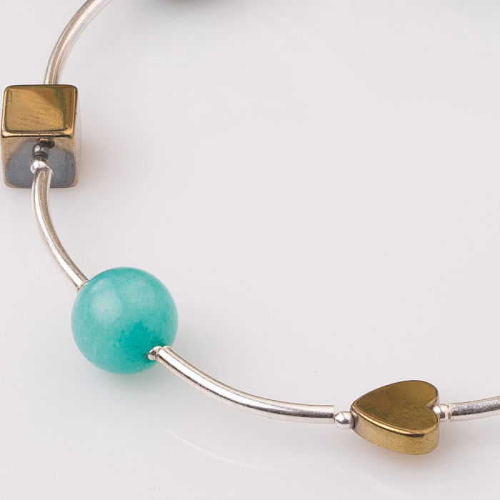 Bratara cu tuburi, amazonit si inimioara din hematit [2]