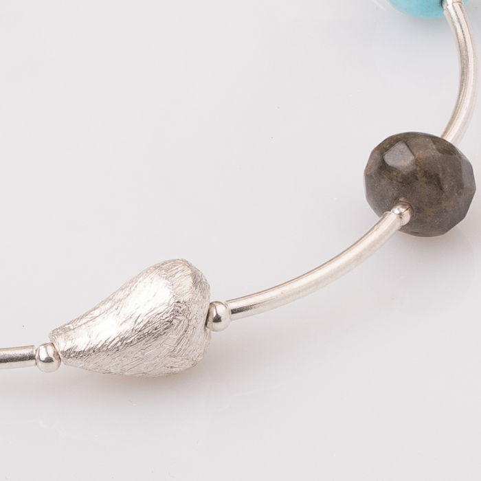 Bratara cu tuburi, labradorit si inima din argint [2]