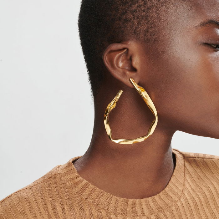 Cercei Moat cu forma circulara neregulata, din alama placata cu aur de 24k [2]