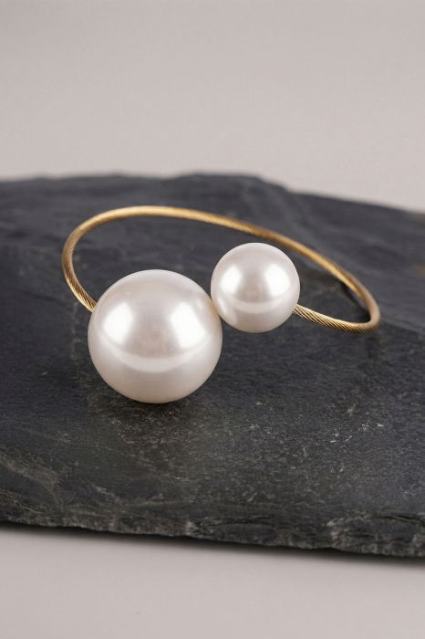 Bratara elastica din otel inoxidabil auriu cu terminatie perle [1]