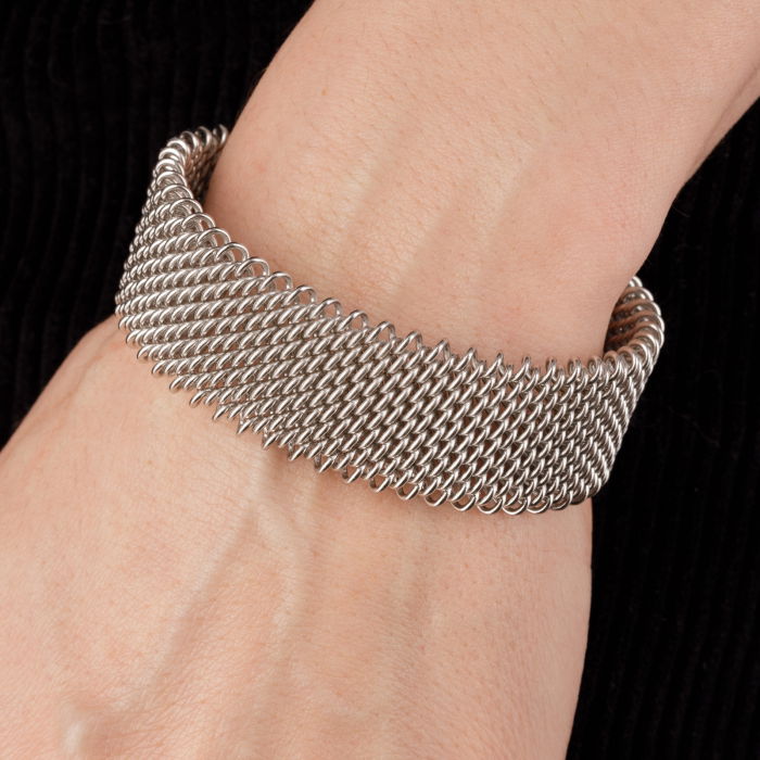 Bratara semirigida 2 cm latime cu model impletitura din otel inoxidabil argintiu [3]