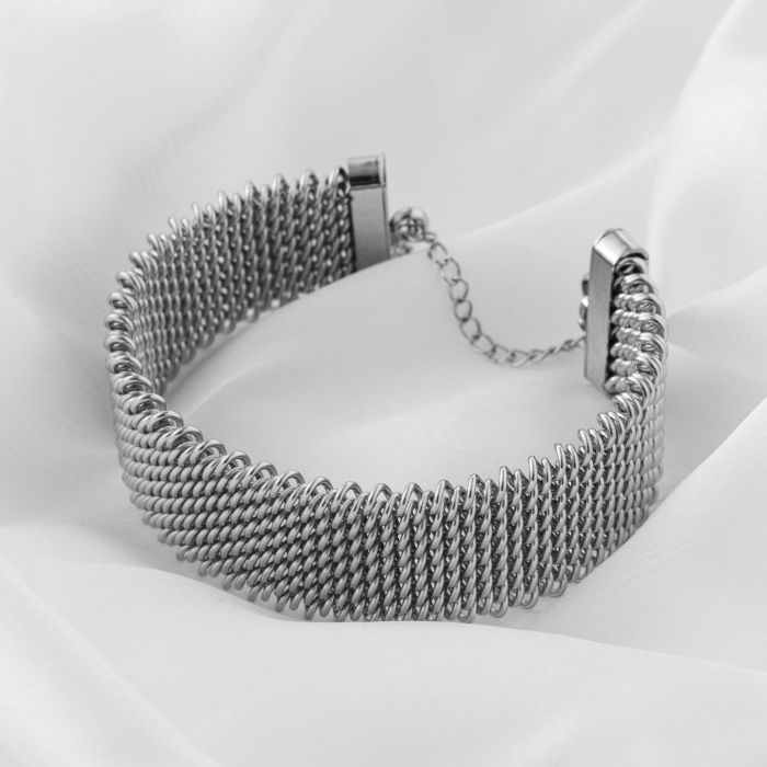 Bratara semirigida 2 cm latime cu model impletitura din otel inoxidabil argintiu [2]