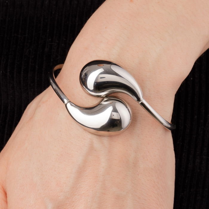 Bratara semirigida elastica cu doua picaturi din otel inoxidabil argintiu [3]