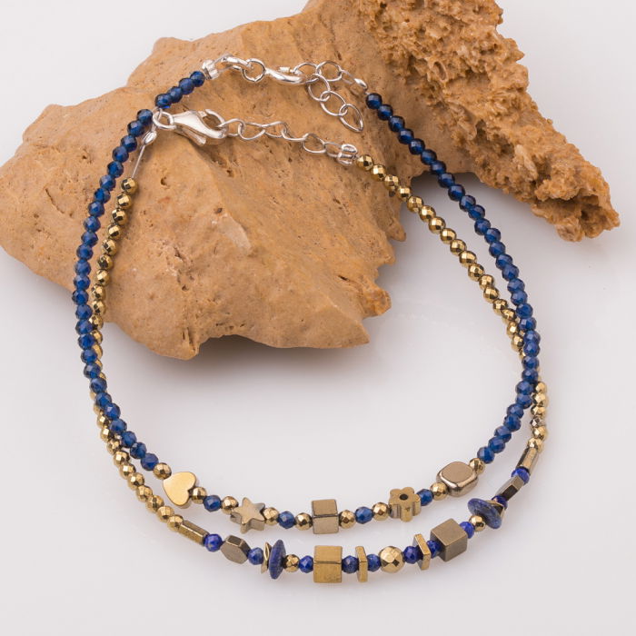 Bratara subtire bleumarin-auriu din cubic zirconia si hematit [3]