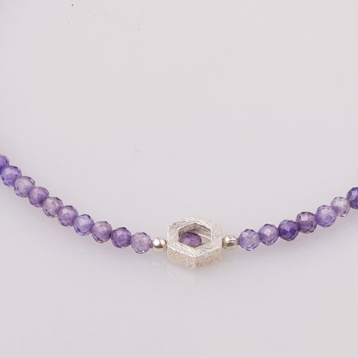 Bratara subtire din cubic zirconia si piesa hexagon din argint [3]