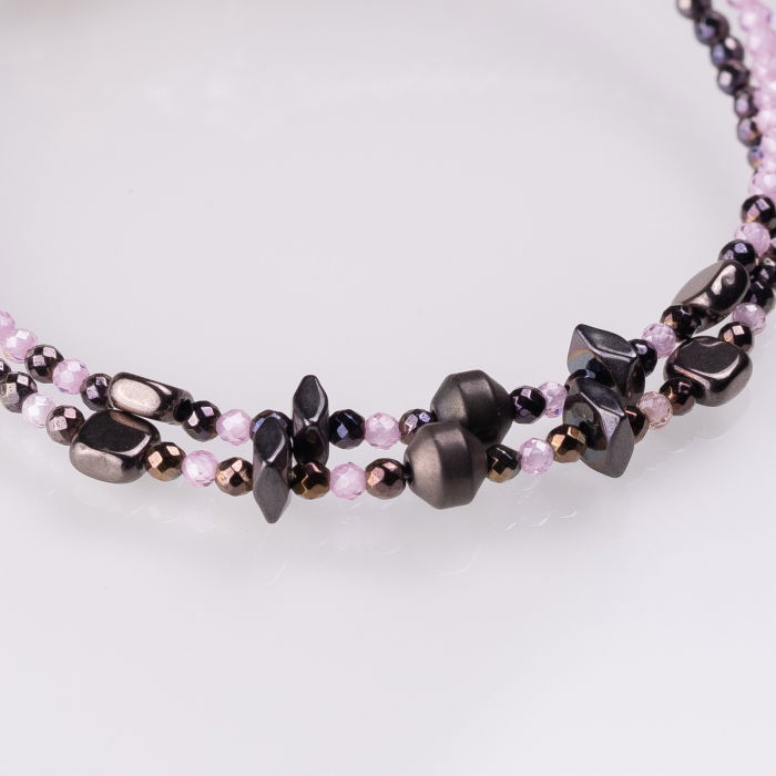 Bratari argint 2 in set din hematit cu tenta de maroniu si cubic zirconia roz deschis 1.5 mm [2]