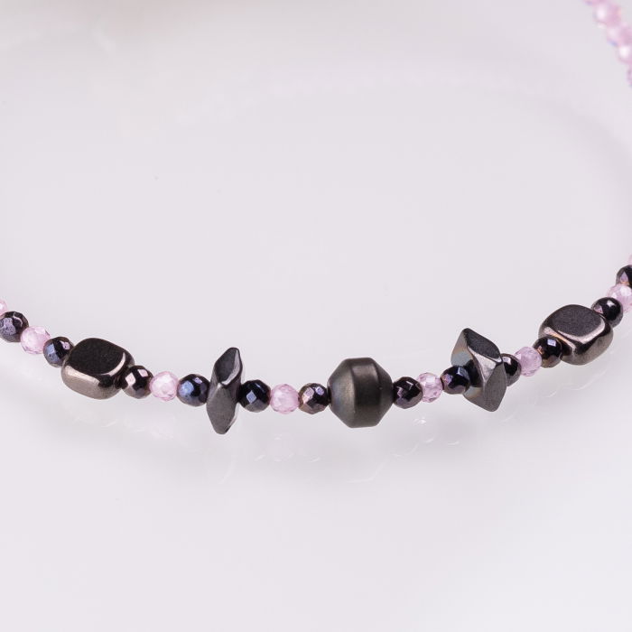 Bratari argint 2 in set din hematit cu tenta de maroniu si cubic zirconia roz deschis 1.5 mm [4]