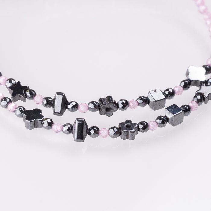 Bratari argint 2 in set din hematit si cubic zirconia roz deschis 1.5 mm [2]