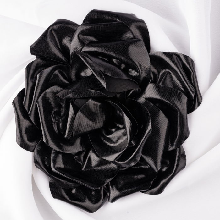 Brosa floare cu diametru de 15 cm, cu clips pentru par, negru metalizat