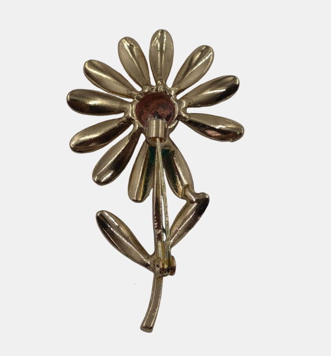 Brosa eleganta floare albastra cu codita verde, din metal cu efect emailat [2]