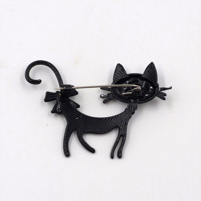 Brosa metalica pisicuta neagra cu inimioare albastre si fundita [2]