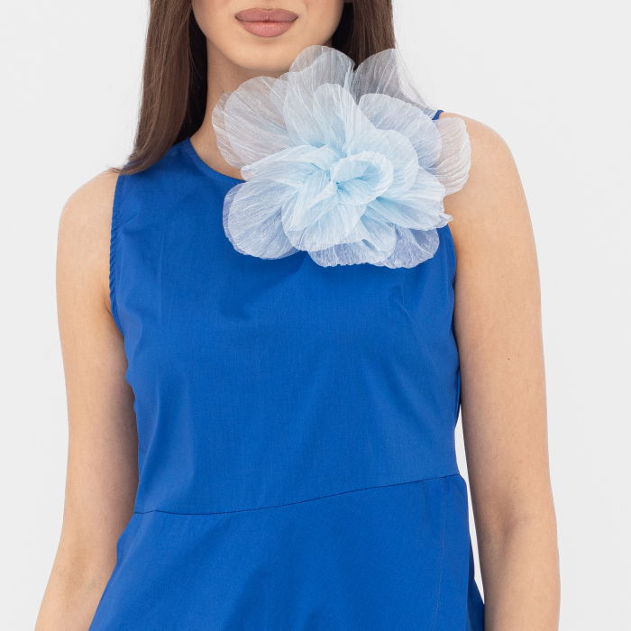 Brosa floare din organza creponata cu diametru de 20 cm, cu clips pentru par, bleu [2]