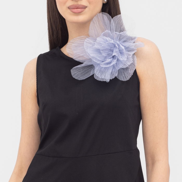 Brosa floare din organza creponata cu diametru de 20 cm, cu clips pentru par, gri deschis [2]