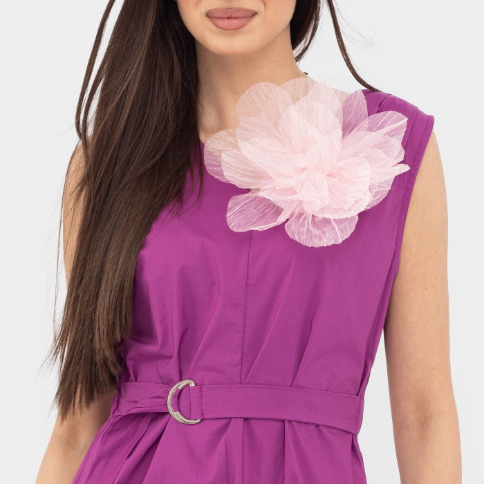 Brosa floare din organza creponata cu diametru de 20 cm, cu clips pentru par, roz deschis [2]