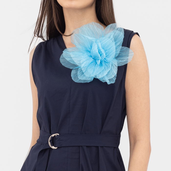 Brosa floare din organza creponata cu diametru de 20 cm, cu clips pentru par, turcoaz [2]