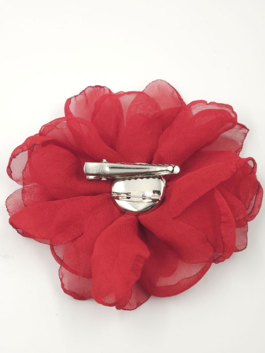 Brosa floare rosie cu diametru de 10 cm din voal matasos, cu clips pentru par [3]