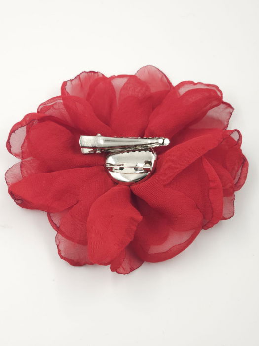 Brosa floare rosie cu diametru de 10 cm din voal matasos, cu clips pentru par [6]