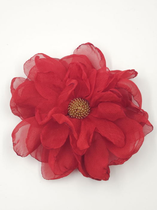 Brosa floare rosie cu diametru de 10 cm din voal matasos, cu clips pentru par [4]