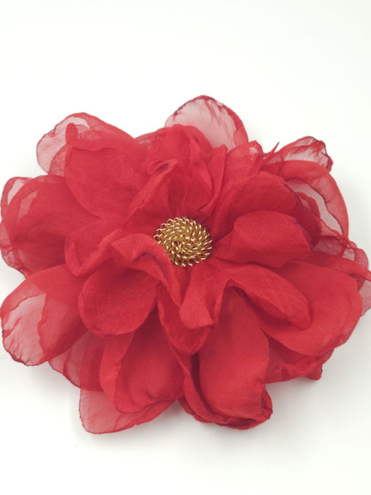 Brosa floare rosie cu diametru de 10 cm din voal matasos, cu clips pentru par [2]