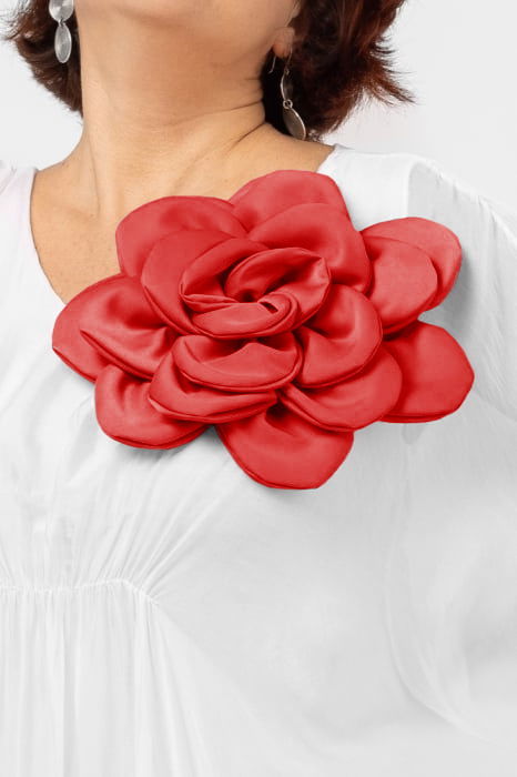 Brosa floare rosie satinata cu diametru de 25 cm, cu clips pentru par [2]