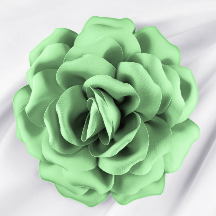 Brosa floare verde menta cu diametru de 15 cm, cu clips pentru par