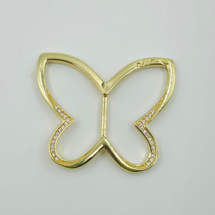 Brosa inel pentru esarfa cu forma de fluture auriu cu pietricele foarte fine [7]