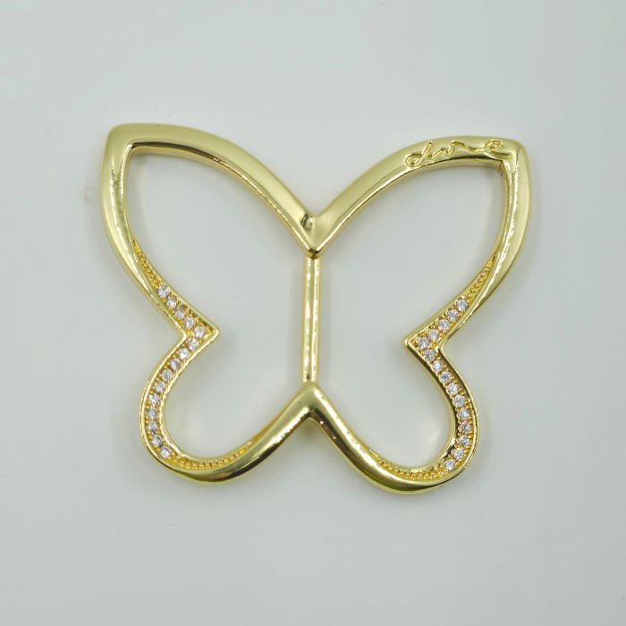 Brosa inel pentru esarfa cu forma de fluture auriu cu pietricele foarte fine [6]