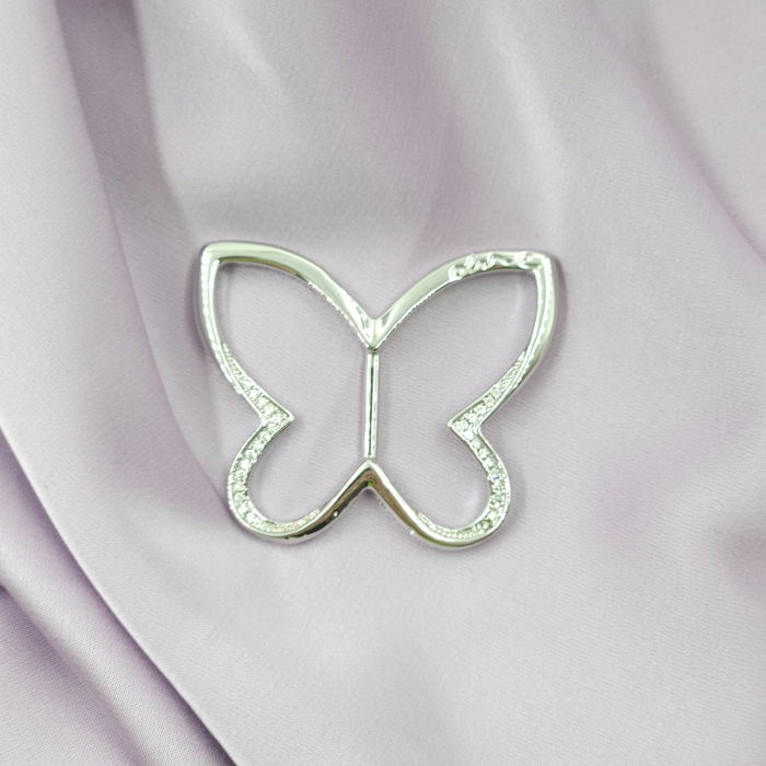 Brosa inel pentru esarfa cu forma de fluture argintiu cu pietricele foarte fine [6]