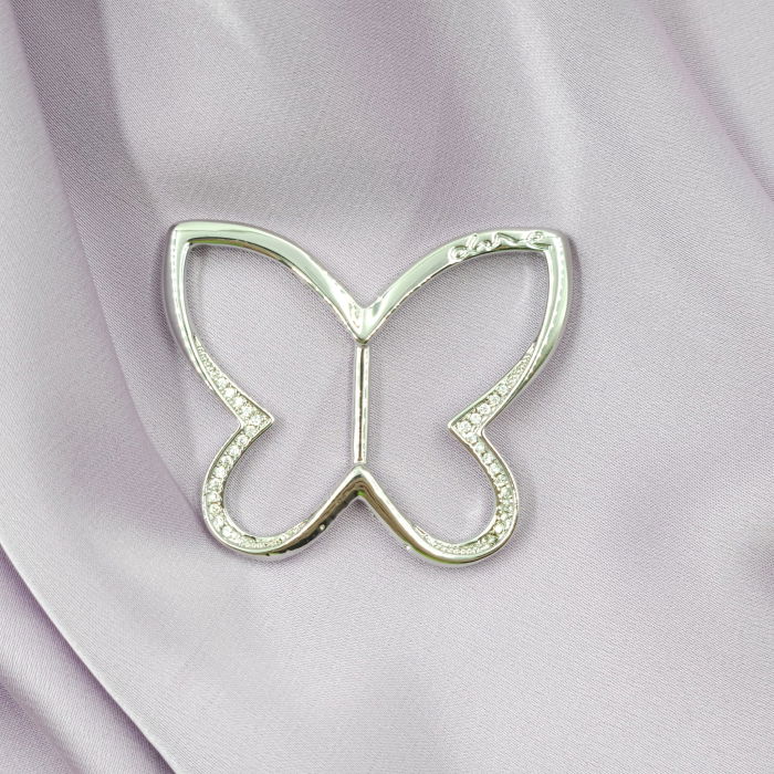 Brosa inel pentru esarfa cu forma de fluture argintiu cu pietricele foarte fine [5]