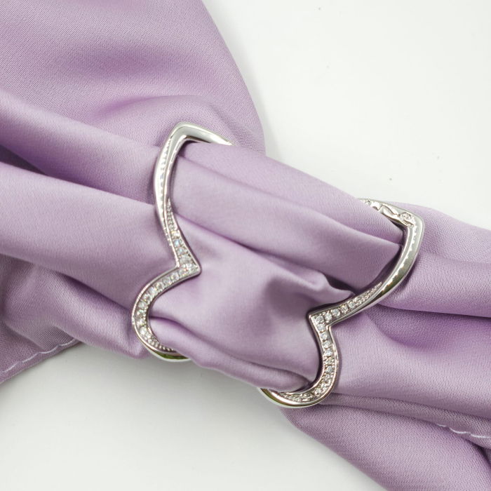 Brosa inel pentru esarfa cu forma de fluture argintiu cu pietricele foarte fine [8]