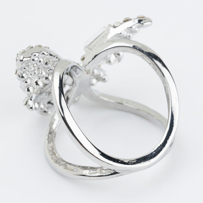 Brosa inel pentru esarfa, fluture argintiu cu pietricele albe [2]