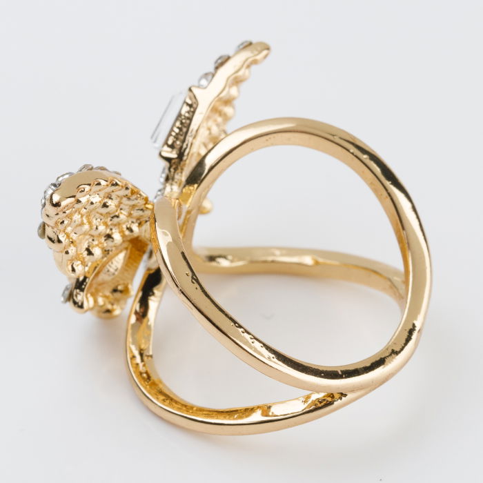 Brosa inel pentru esarfa, fluture auriu cu pietricele albe [2]