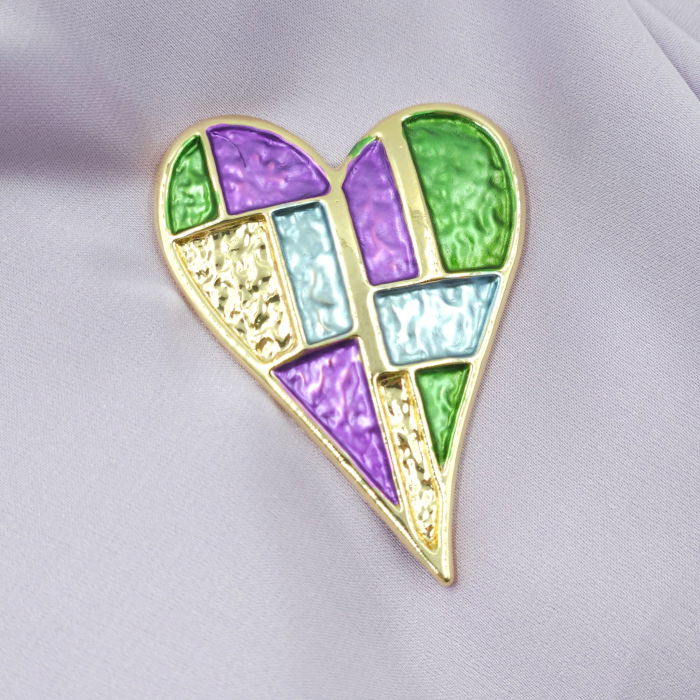 Brosa magnetica aurie, inima cu mov si verde [5]