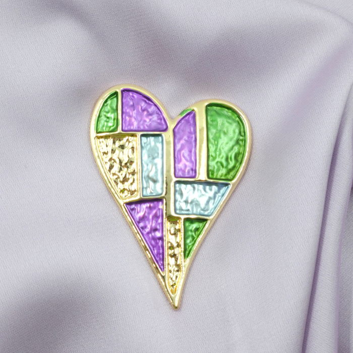 Brosa magnetica aurie, inima cu mov si verde [3]