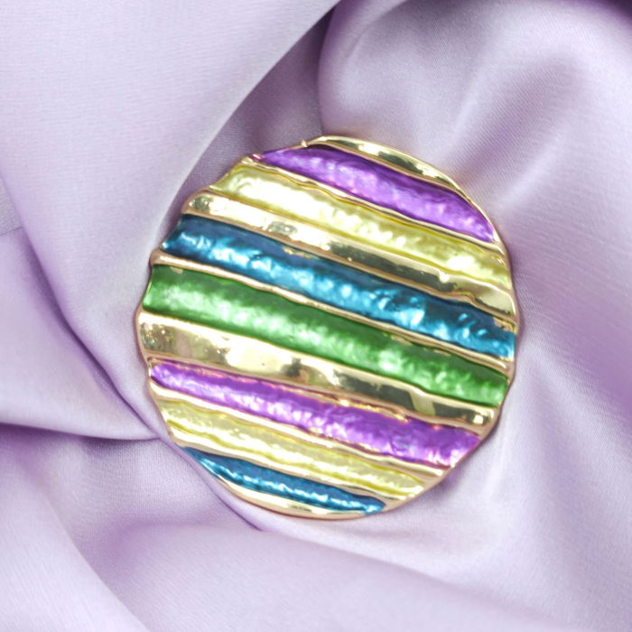 Brosa magnetica aurie, model geometric rotund cu mov, albastru si verde [10]