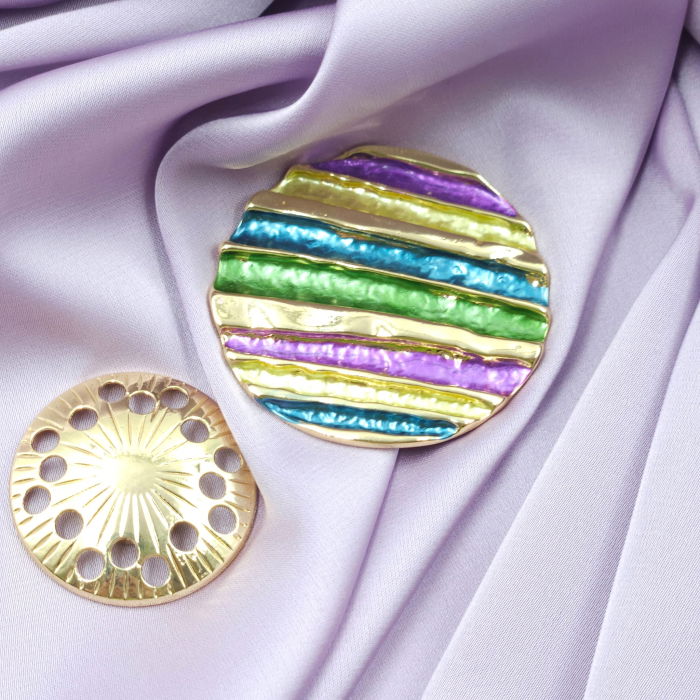 Brosa magnetica aurie, model geometric rotund cu mov, albastru si verde [2]
