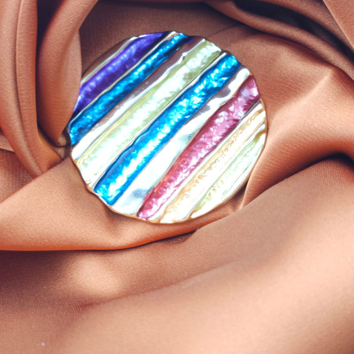 Brosa magnetica aurie, model geometric rotund cu elemente emailate multicolore [2]