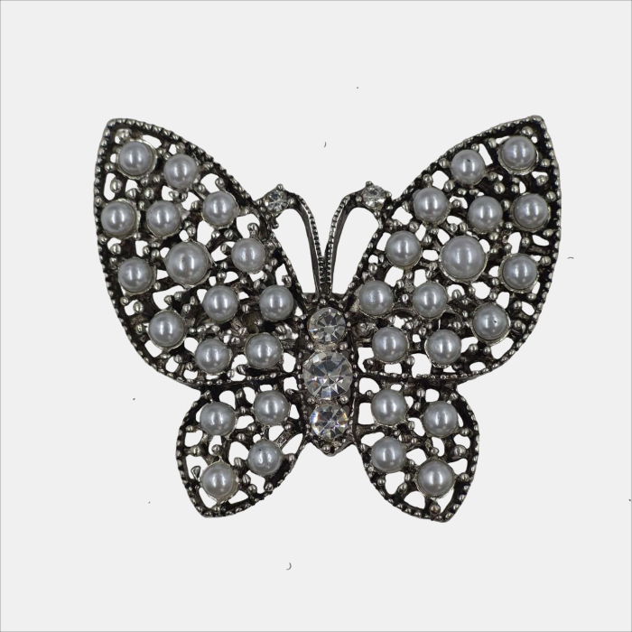 Brosa eleganta fluture din metal cu perlute artificiale si strasuri [4]