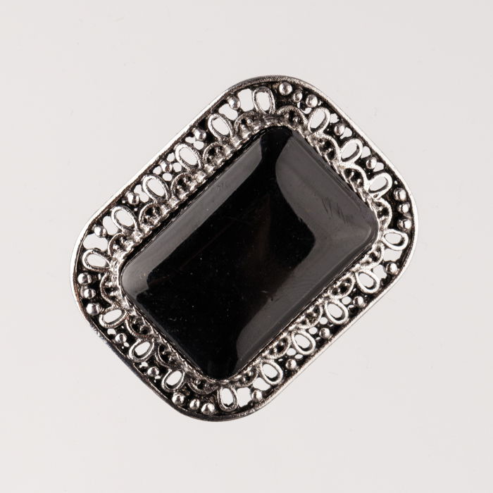 Brosa metalica argintie, dreptunghi cu piatra naturala de ochi de tigru [3]