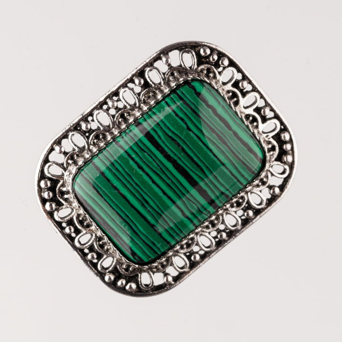 Brosa metalica argintie, dreptunghi cu piatra naturala de ochi de tigru [5]