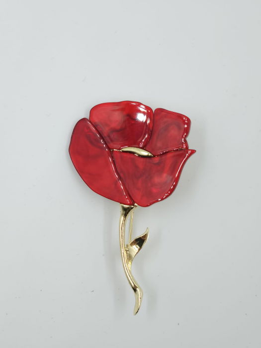 Brosa metalica aurie, mac rosu, produs premium [4]