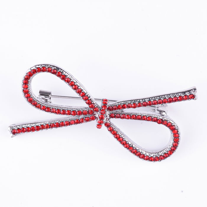 Brosa metalica fundita subtire cu pietre rosii