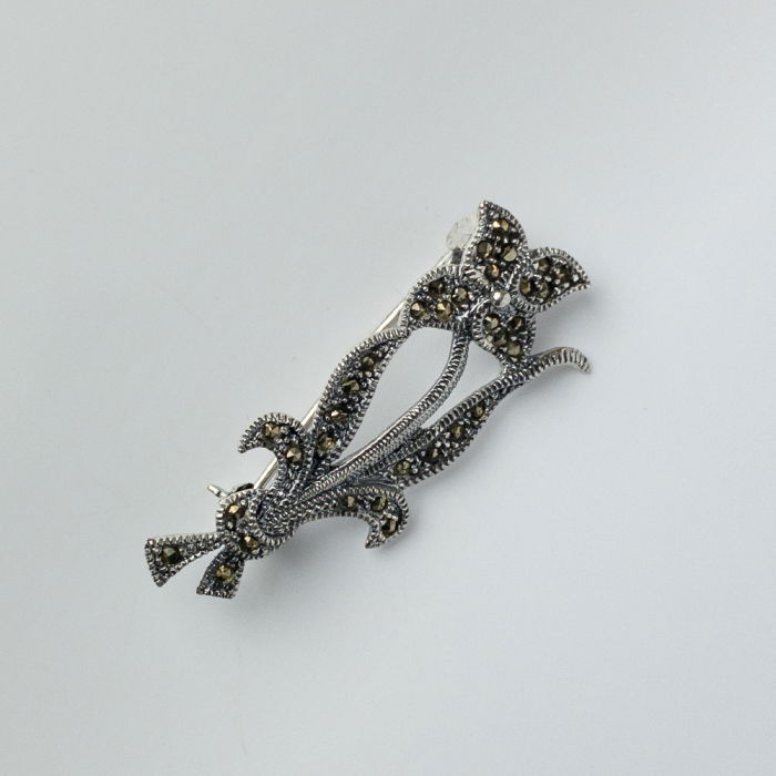 Brosa narcisa stilizata din argint 925 cu pietre foarte fine de marcasite [2]