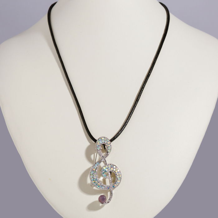 Brosa pandant metalica argintie, cheia SOL cu pietricele fine rozalii [2]