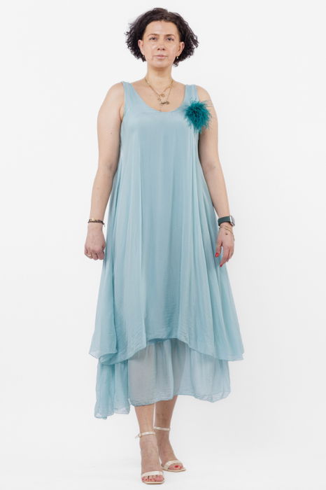 Brosa puf pene fine turcoaz cu diametru de 15 cm, cu clips pentru par [3]