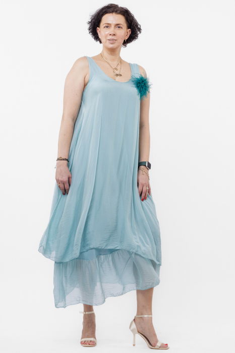 Brosa puf pene fine turcoaz cu diametru de 15 cm, cu clips pentru par [4]