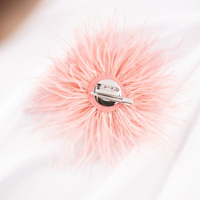 Brosa puf pene fine roz cu diametru de 15 cm, cu clips pentru par [2]