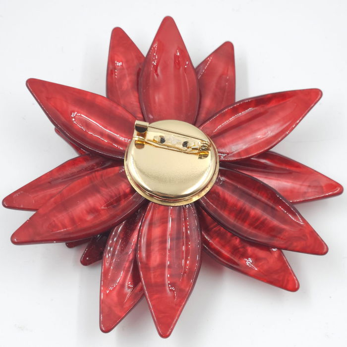 Brosa statement florala din rasina rosie si stamine rosii [4]