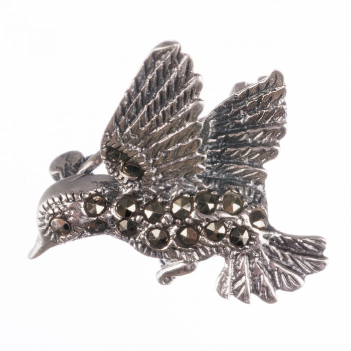 Brosa pasare colibri din argint 925 cu pietre foarte fine de marcasite, simbol al purităţii şi al iubirii [3]