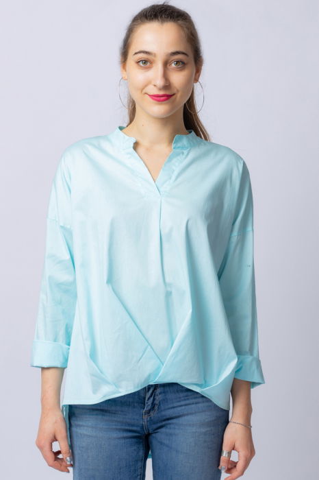 Camasa albastru deschis asimetrica, oversize, din bumbac [1]
